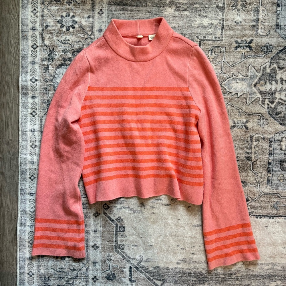 Anthropologie moth pink striped bell sleeve sweater size S